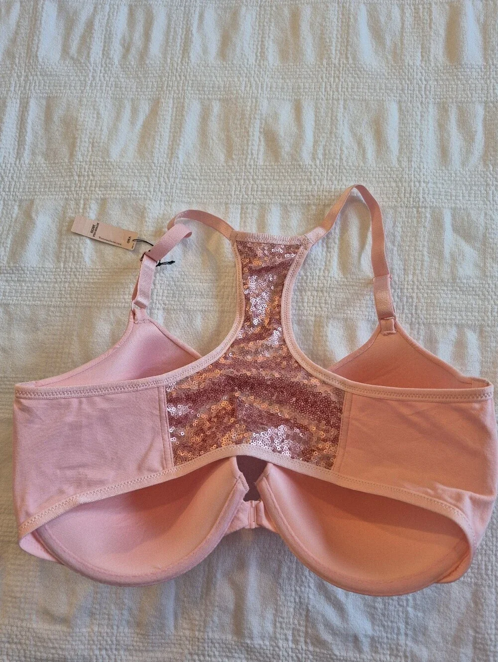 Victoria's Secret 38DD women's lined perfect coverage bra pink back sequin, NWT - Picture 2 of 6